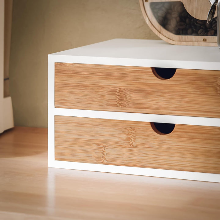 SoBuy® FRG180-WN Kaffeekapsel Box aus MDF und Bambus Kapselspender Kapselständer mit 2 Schubladen Au