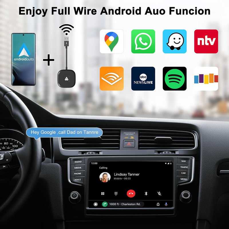 FEINODI Android Auto Wireless Adapter, Wireless Android Auto Dongle für Autos mit Verkabeltem AA und