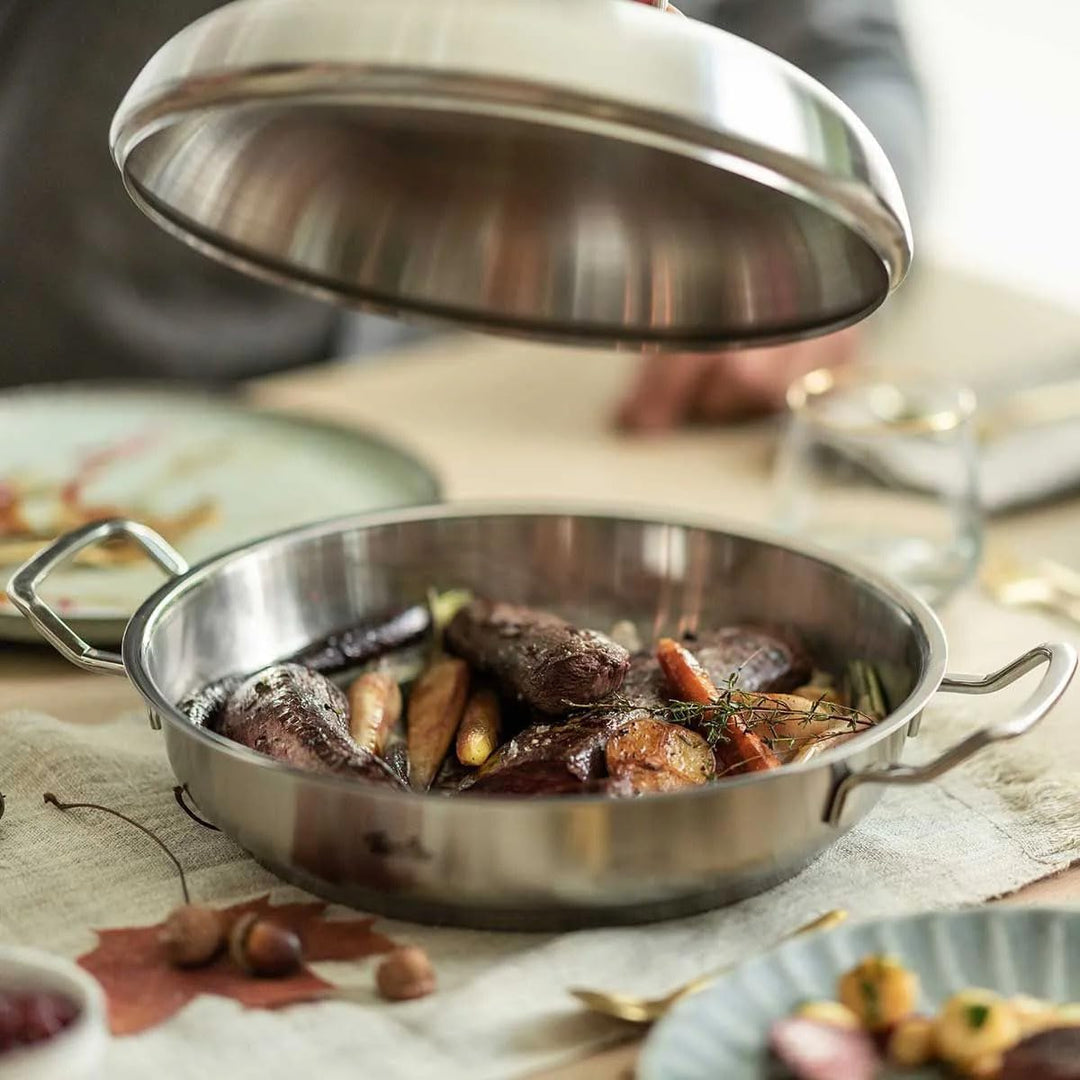 Fissler Original-Profi Collection / Edelstahl-Servierpfanne rund (2 L, Ø 24 cm) mit Hochraum-Deckel,