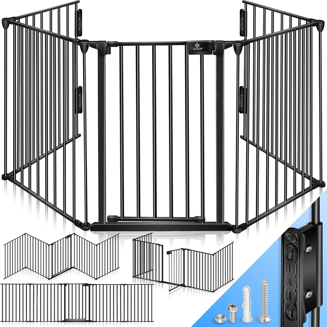 KESSER® Kaminschutzgitter mit Tür 305 cm Metall Ofenschutzgitter Laufgitter Laufstall Absperrgitter