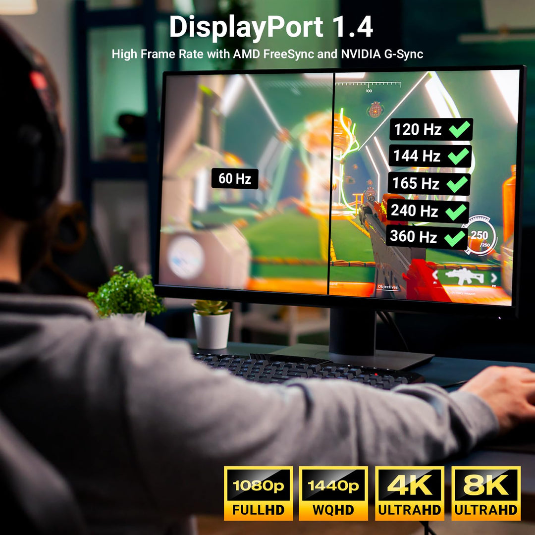 deleyCON 5m DisplayPort 8K Kabel 1.4-1080P bis 8K - Optimal für Gaming Monitore bis 360Hz PC HBR3 DS