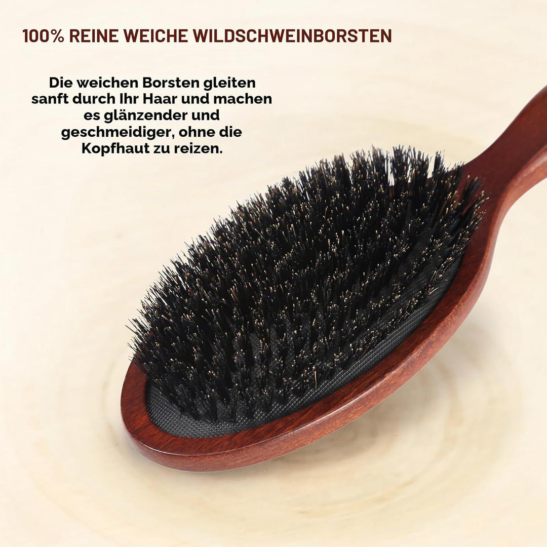 BESTOOL Haarbürste, 100% Wildschweinborsten Bürste für Damen, Herren, Kinder, Naturborsten Haarbürst