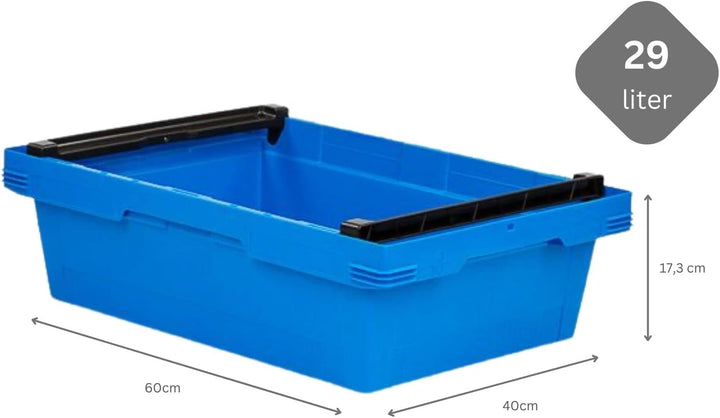 PROREGAL Conical Mehrweg-Stapelbehälter mit Stapelbügel Blau | HxBxT 17,3x40x60cm | 29 Liter | Lager