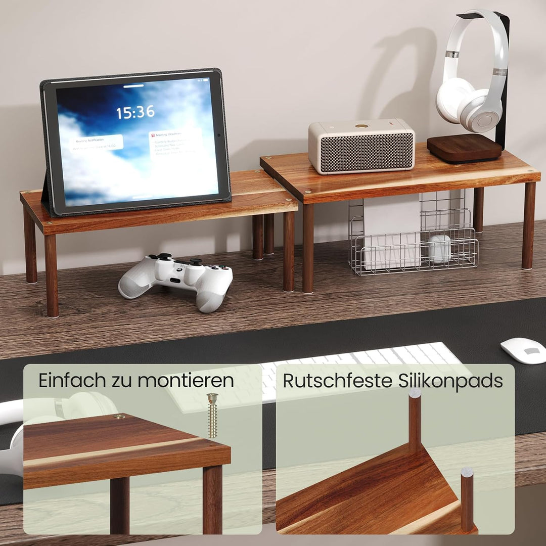Fibogollo Gewürzregal Akazienholz 2er Set gross ausziehbar stapelbar Brown Grossformat, Brown Grossf