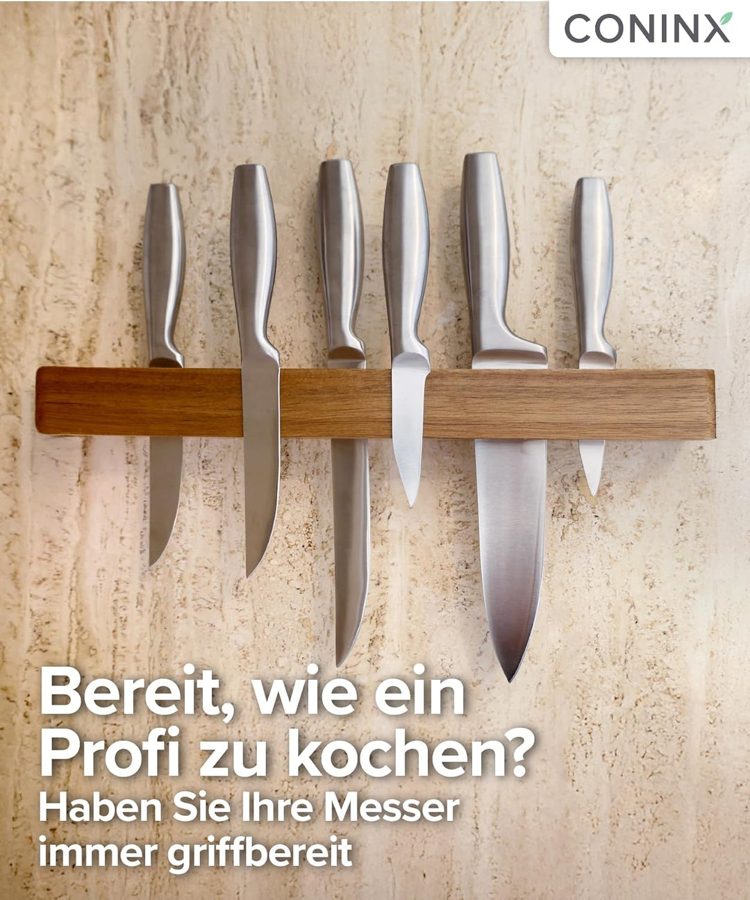 Coninx Magnetischer Messerhalter aus Akazienholz – 40 cm Messerleiste zur Wandmontage mit Schrauben