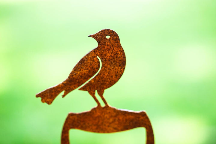 Bornhöft Gartenstecker Spaten Schaufel mit Blumen und Vogel Metall Gartendeko Rost Edelrost rostiger