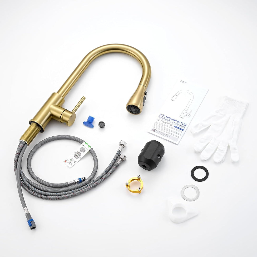 Wasserhahn küche mit Ausziehbar Hochdruck fur Spüle - Küchenarmatur Gold mit Brause - Edelstahl Arma