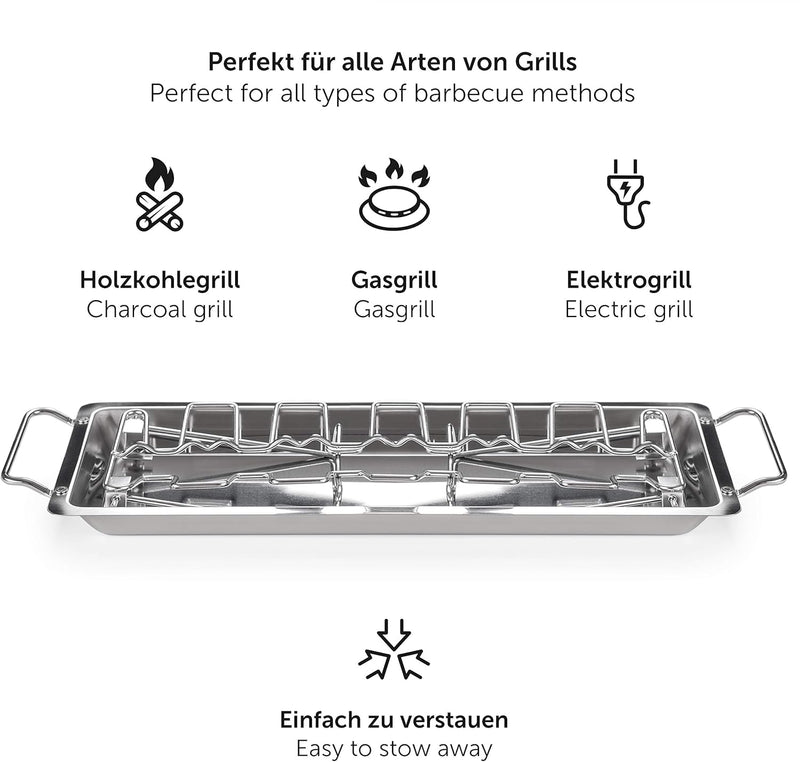 Blumtal Hähnchenschenkel Halter aus 100% Edelstahl inkl. Auffangschale Backofenfest - Robuster Hähnc