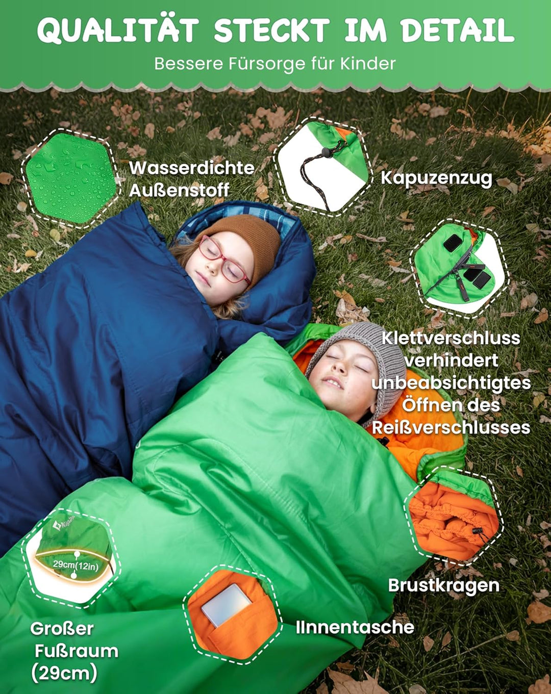 KingCamp Schlafsack Kinder aus Baumwoll-Flannel, warm und Bequeme Kinderschlafsack für 6-10 Jahre (b