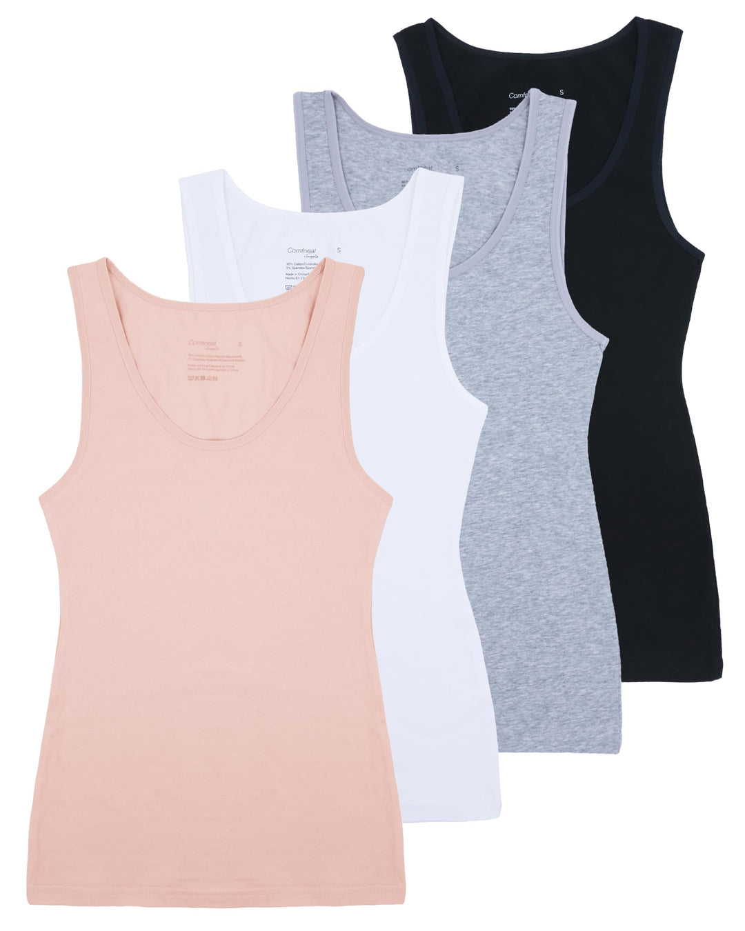 Comfneat Damen 4-Pack Tank Tops Stretch Baumwolle Elasthan Bequeme Unterhemden L Color-set-1 4-pack,