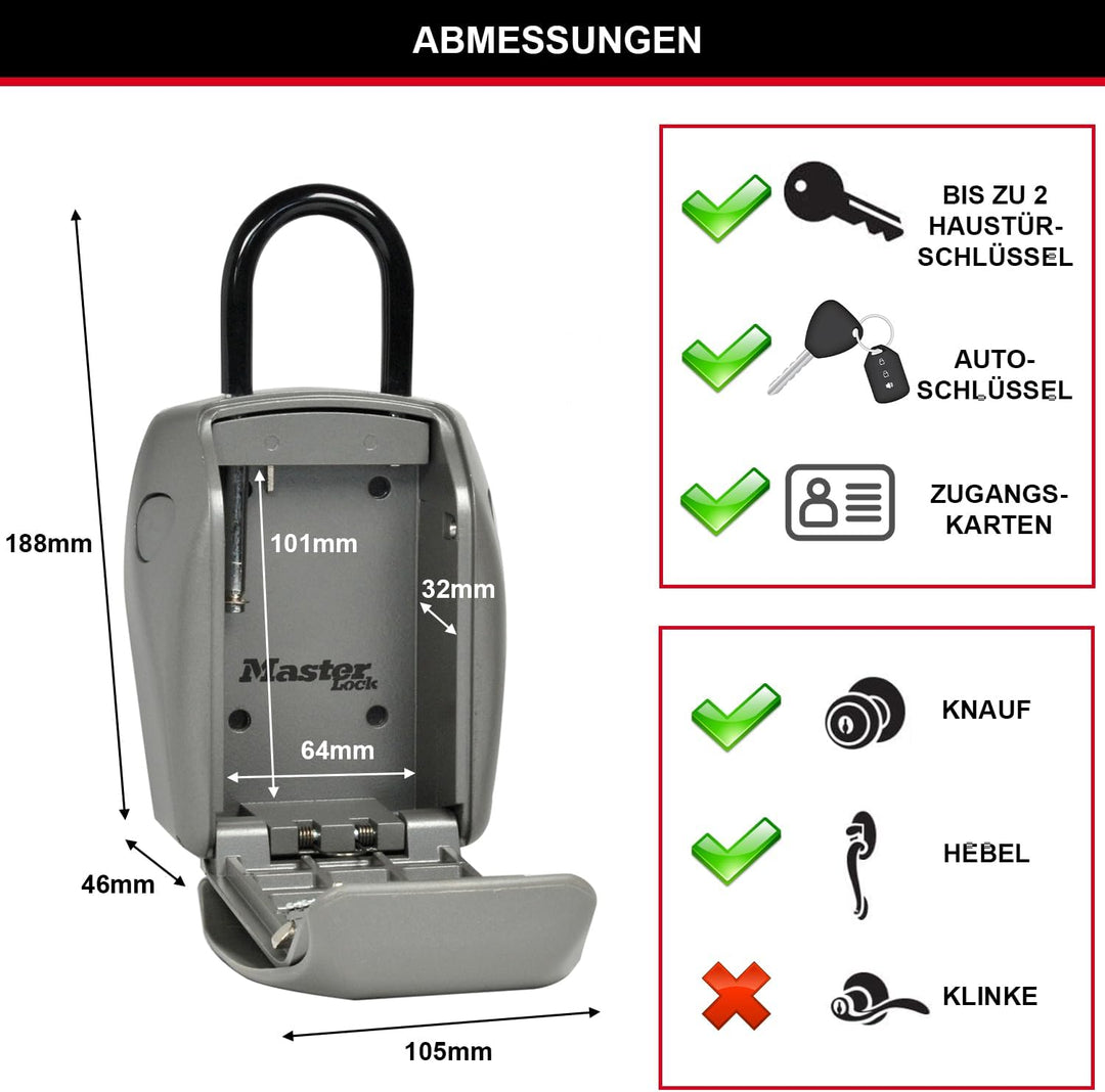 Master Lock Schlüsseltresor Extra Sicherheit, Wandhalterung, Aussen, 18.8 x 10.5 x 4.6 cm, Schlüssel