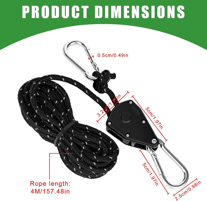8 Stück Ratchet Hanger, 4M Abspannseile mit Seilspanner, 1/8 Zoll Duty Heavy Rope Seilratsche für Pf