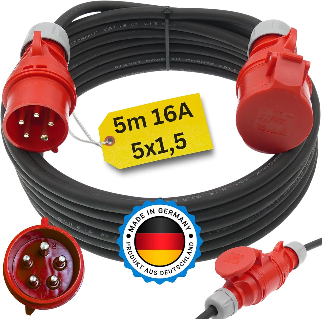 KEENKLE netbote24 CEE Starkstrom Verlängerungskabel 16A 5-polig H07RN-F 5x1,5mm² IP44 Aussenbereich