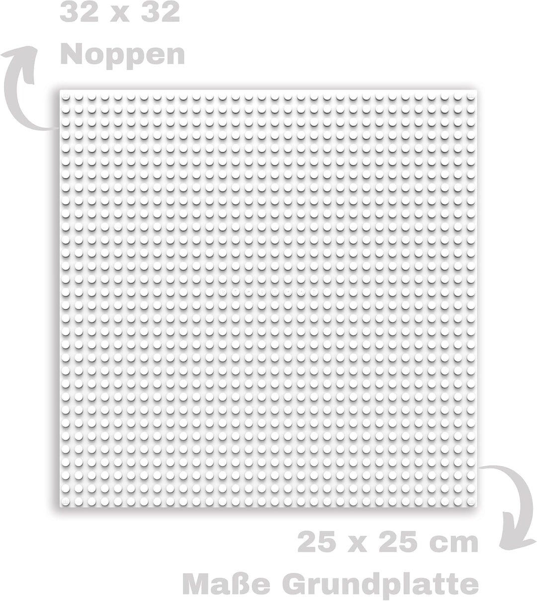 BIOBUDDI Grundplatte Bauplatte Weiss Schneeweiss 32 x 32 Noppen (25x25cm), 100% kompatibel mit Lego