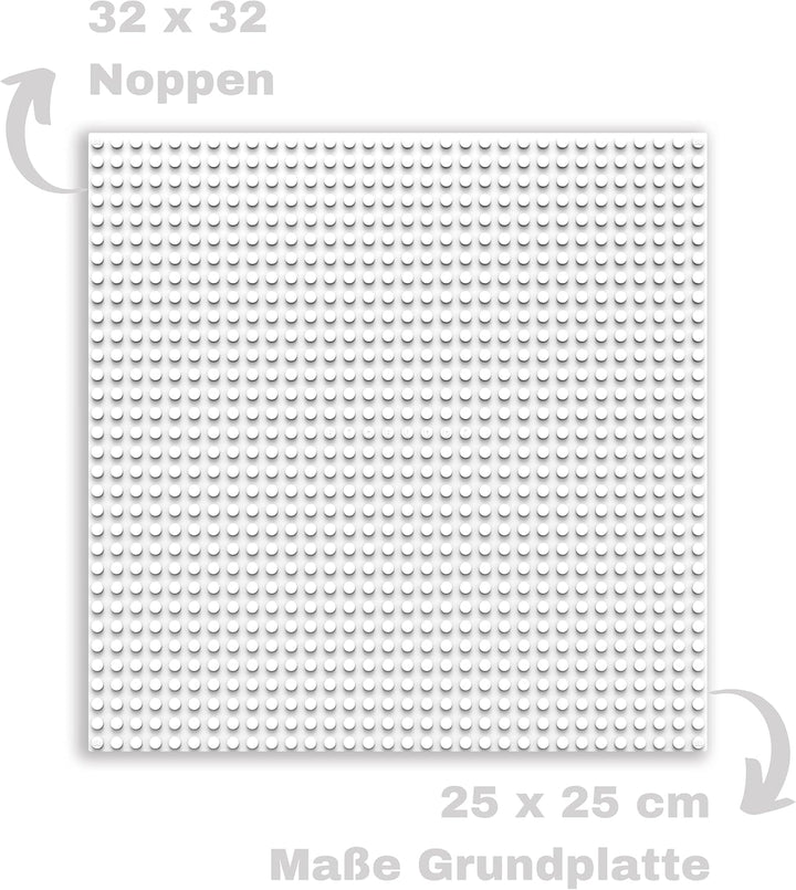 BIOBUDDI Grundplatte Bauplatte Weiss Schneeweiss 32 x 32 Noppen (25x25cm), 100% kompatibel mit Lego