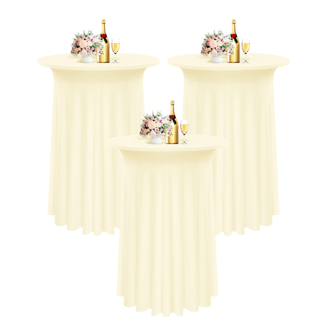 3 Packs Spandex Cocktail Tischdecke mit Röcken 80 x 110cm, beige Stretch Cocktail Tischtuch für hohe
