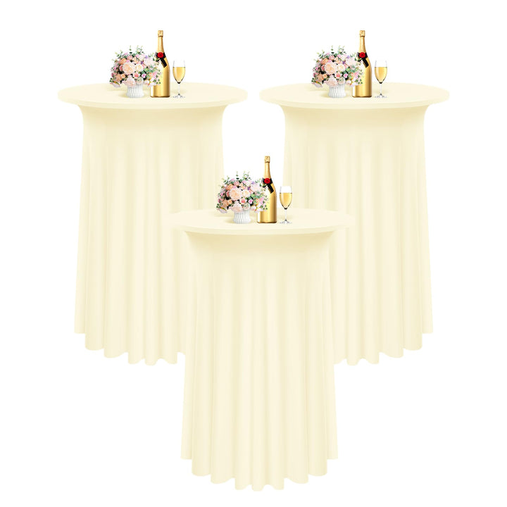 3 Packs Spandex Cocktail Tischdecke mit Röcken 80 x 110cm, beige Stretch Cocktail Tischtuch für hohe