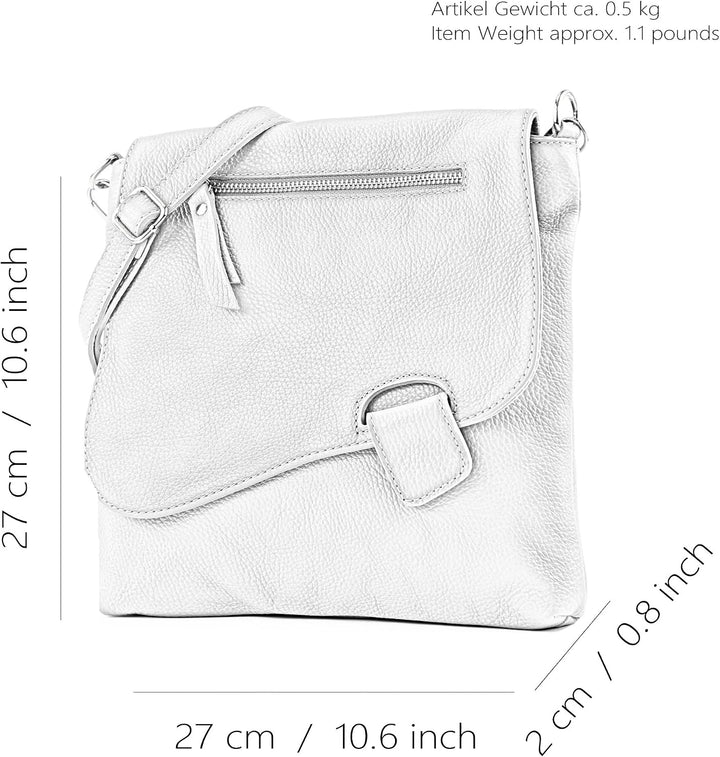 modamoda de - T146 - ital. Umhängetasche Schultertasche aus Leder Weiss/Rosa, Weiss/Rosa
