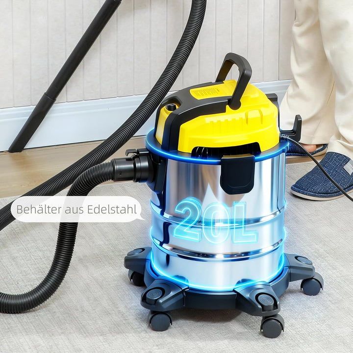 HOMCOM 3-in-1 Nass-Trockensauger 1200 W Staubsauger mit 20L Edelstahlbehälter Ø32mm Schlauchsystem B