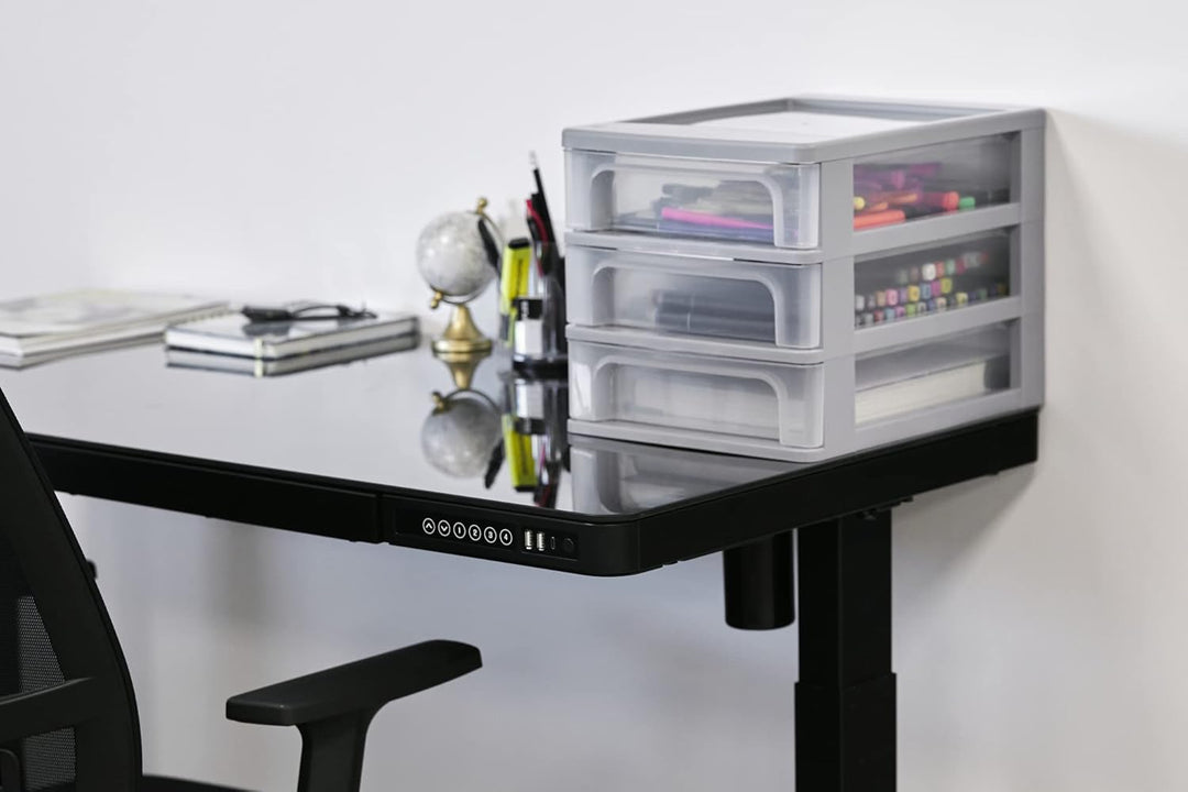 Iris Ohyama, Schreibtisch-Organizer mit 3 tiefen Schubladen, Grau, Easy-Pull-System, A4, A5 & A6 For