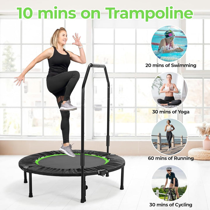 LIFERUN Fitness Trampolin Indoor Ø101cm,Tragfähigkeit 150 kg,Workout Rebounder,mit 3 Verstellbare Ha