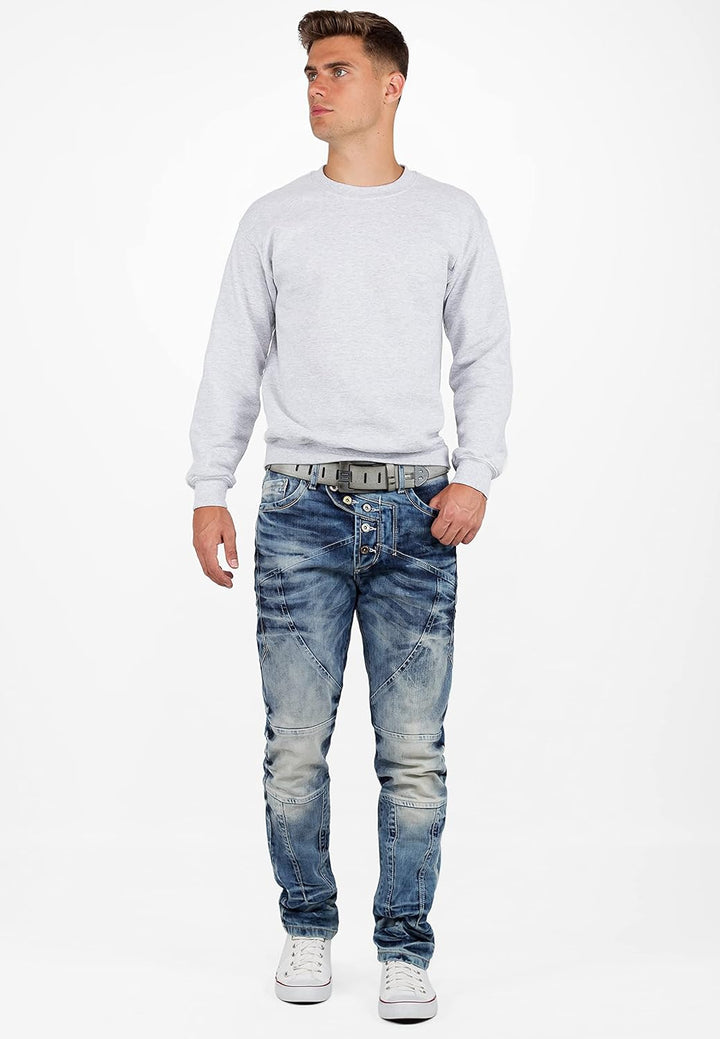 Cipo & Baxx Herren Jeans – Stylische Regular-Fit Denim mit Stone-Washed-Design, Used-Look & markante
