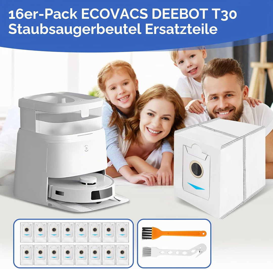 16 Stück Staubbeutel für Ecovacs Deebot T30 Pro Omni / T30 Omni / T30S / T30S PRO / X5 Omni/Deebot X