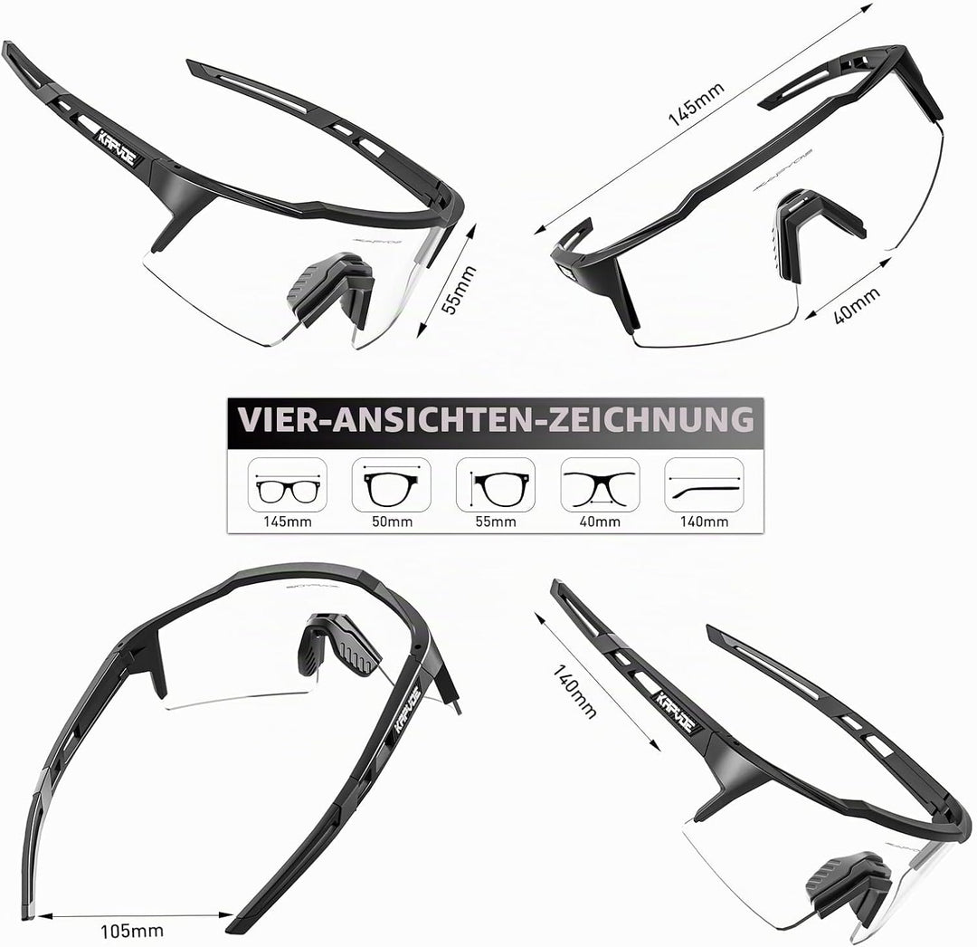 KAPVOE Photochromatische Selbsttönend Fahrradbrille TR90 Rahmen für Herren Damen Jungen Mädchen Klar