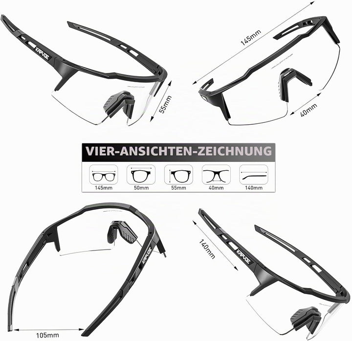 KAPVOE Photochromatische Selbsttönend Fahrradbrille TR90 Rahmen für Herren Damen Jungen Mädchen Klar