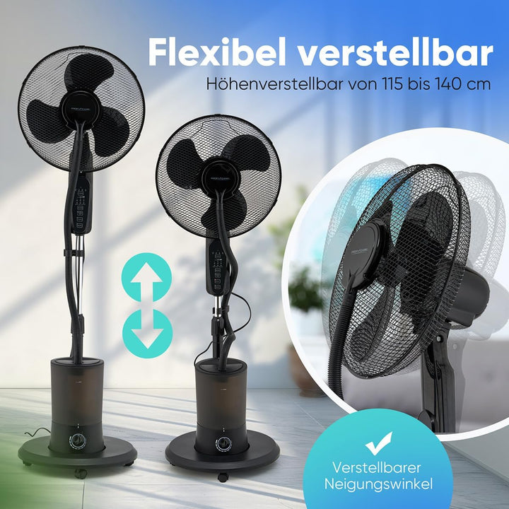 ProfiCare® Ventilator leise mit Luftbefeuchter | Schwenkfunktion | Höhe und Winkel verstellbar | 3 S