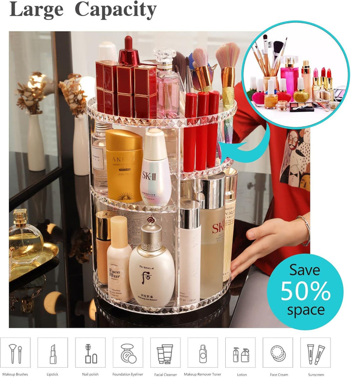 Make Up Kosmetik Organizer 360° Drehbar Kosmetische Aufbewahrungsbox Grosse Kapazität Transparent Ro