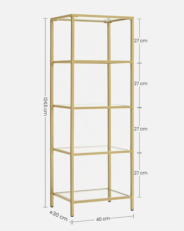 VASAGLE Regal mit 5 Ablagen, Badregal, gehärtetes Glas, einfache Montage, für Badezimmer, Wohnzimmer