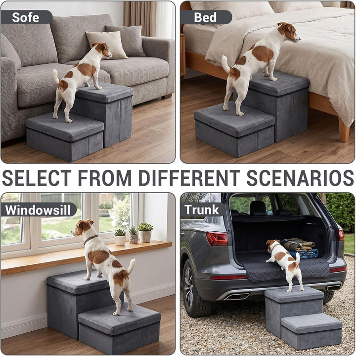 Hundetreppe mit Stauraum, Hundetreppe Bett für Betten,Sofas, rutschfeste Hunderampe,Haustierleiter,