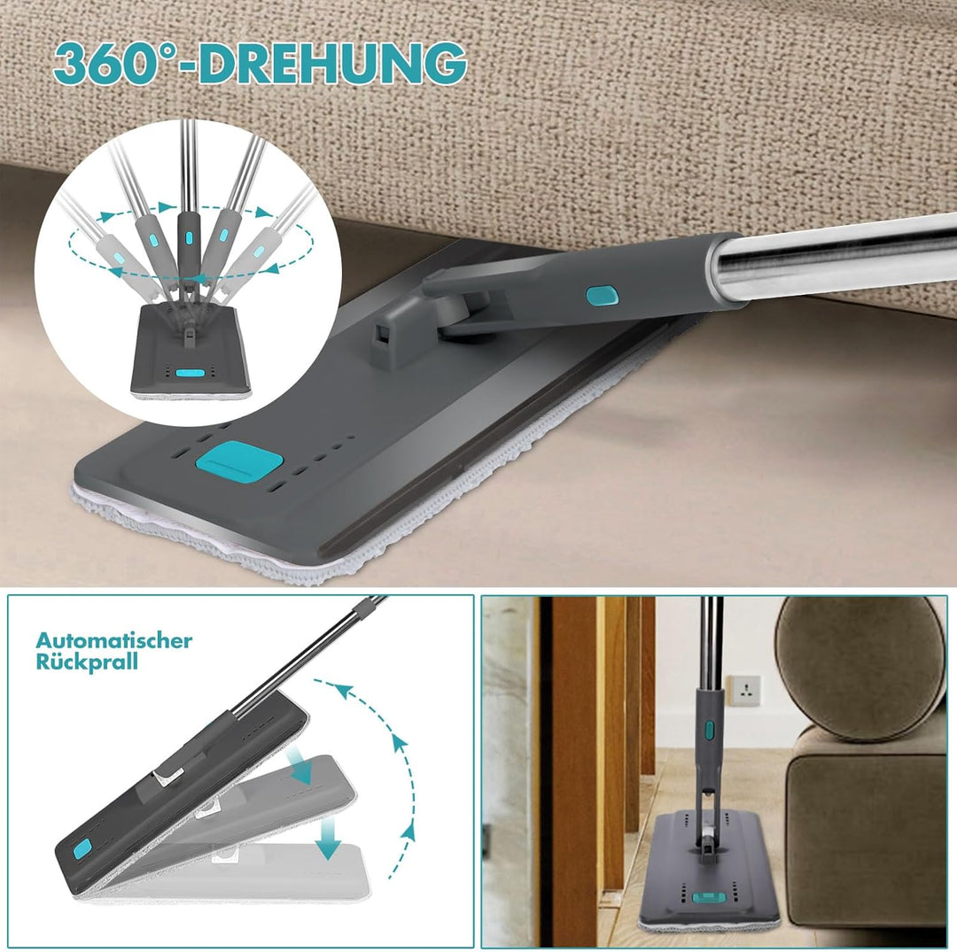 Masthome Wischmopp Set mit Eimer, Bodenwischer mit Putzeimer 2 In 1,Flachmopp Set und 6 Mikrofaser W