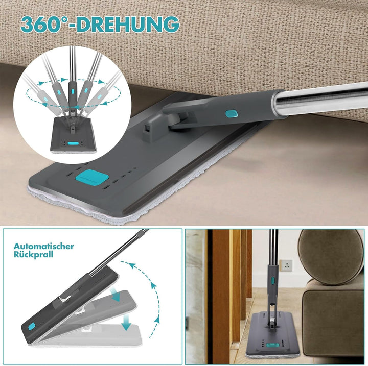 Masthome Wischmopp Set mit Eimer, Bodenwischer mit Putzeimer 2 In 1,Flachmopp Set und 6 Mikrofaser W