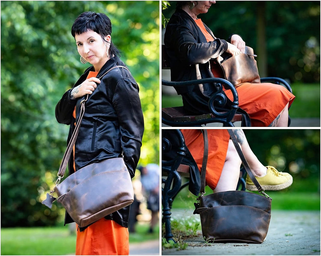 LECONI Umhängetasche für Damen Schultertasche Freizeittasche Damentasche Frauen Ledertasche Handtasc