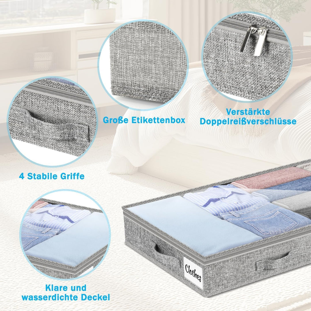 Unterbett Aufbewahrungsbox 2 Stück Unterbettkommode und klarem Deckel, 10cm hoch Kleideraufbewahrung