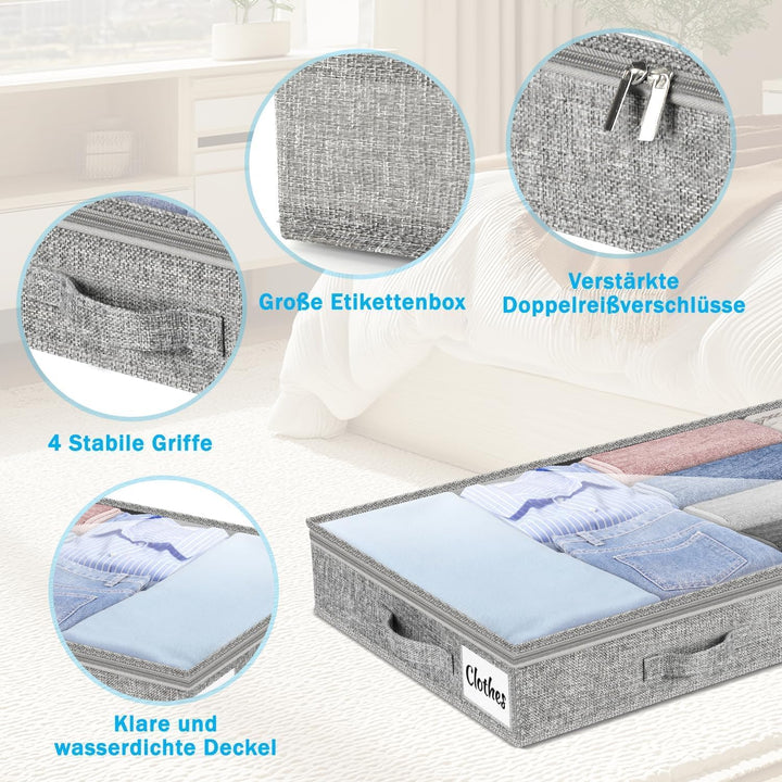 Unterbett Aufbewahrungsbox 2 Stück Unterbettkommode und klarem Deckel, 10cm hoch Kleideraufbewahrung