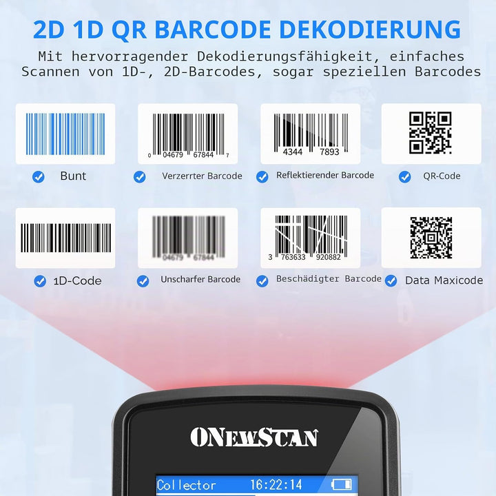 Kabelloser Barcode-Scanner, tragbarer Inventar-Scanner 1D&amp;2D&amp;PDF417, Hand-Barcode-Scanner für Sammle