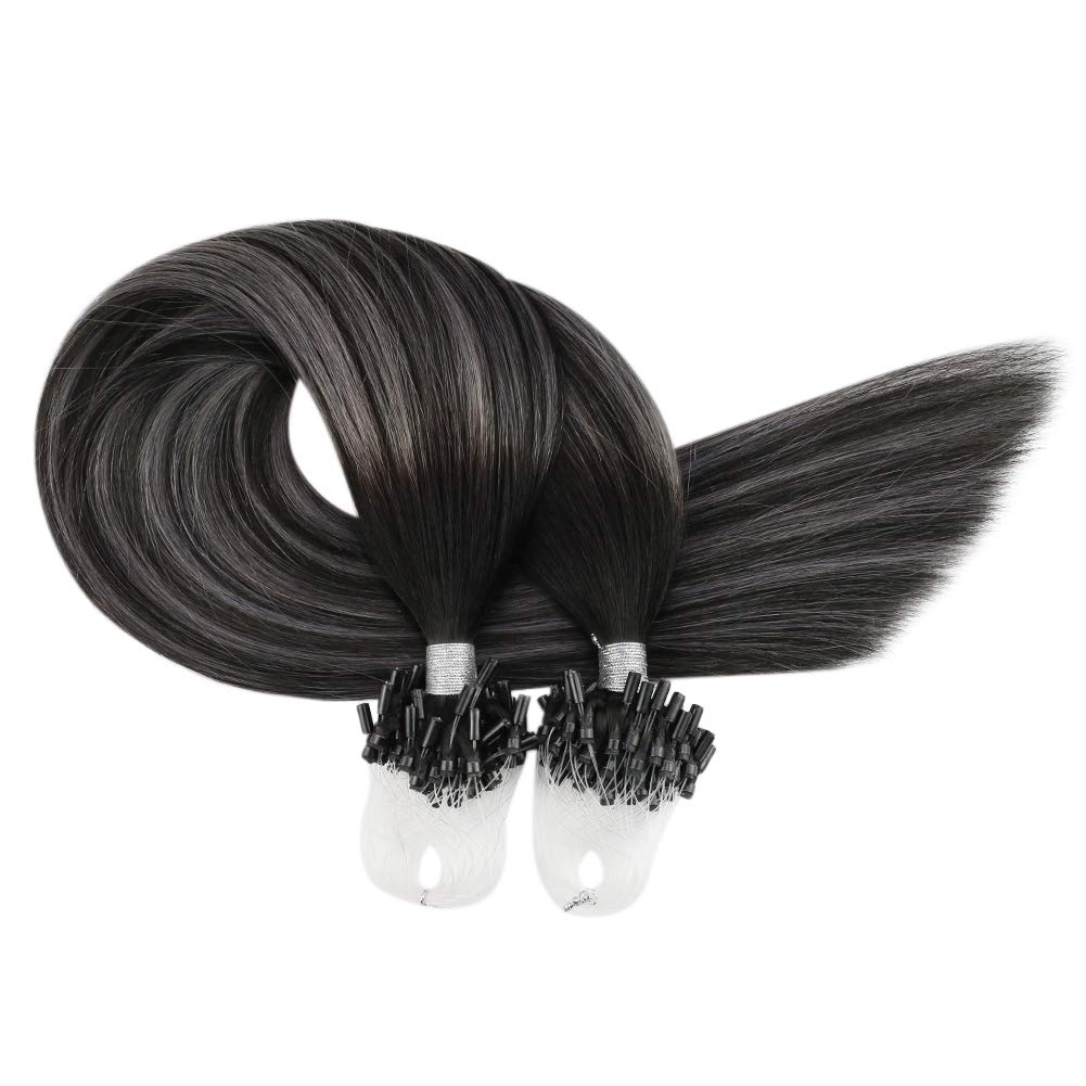 Moresoo Microring Extensions Echthaar Schwarz Silber 50 cm Micro Loop Extensions Echthaar Dicke Haar