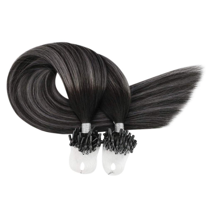 Moresoo Microring Extensions Echthaar Schwarz Silber 50 cm Micro Loop Extensions Echthaar Dicke Haar