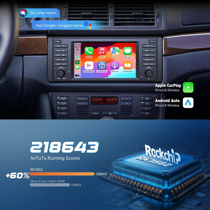 Eonon 7 Zoll Android 14 3+32 GB für BMW 5 E39 (1995-2002) GPS CarPlay Android Auto WiFi USB EQ Bluet