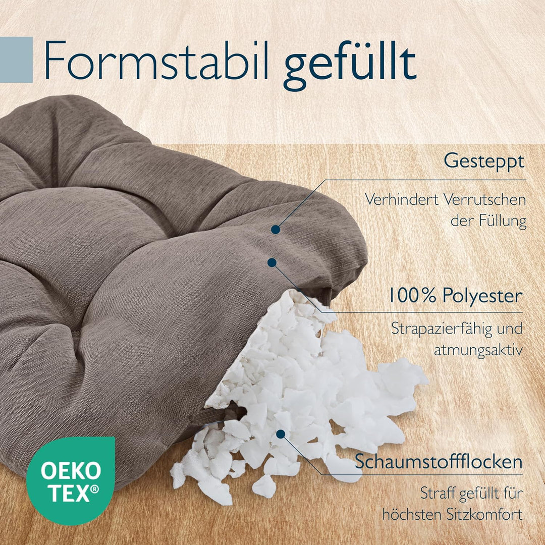 Beautissu 4er Set Premium Stuhlkissen UV-beständig robust für Balkonstühle | 35x35cm Taupe 8cm dick