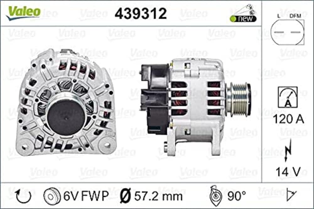 VALEO 439312 Generator Ladestrom des Generators: 120 Amp Rippen: 6 rippen Riemenscheibe Ø: 57,2 mm S