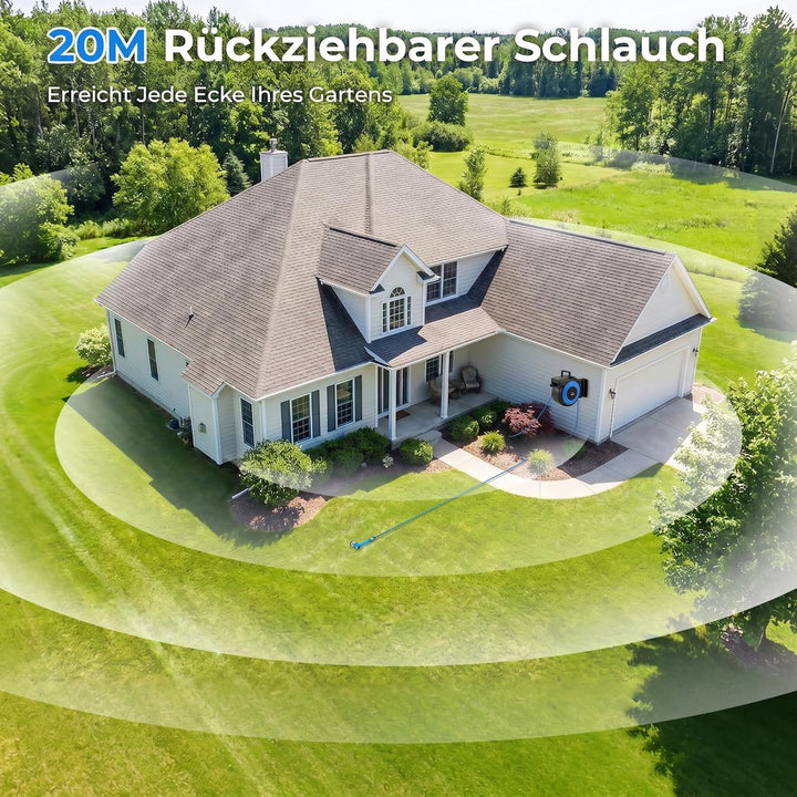 Himimi Schlauchtrommel 20m + 3 Meter Wand-Schlauchbox, 180° Schwenkbar Gartenschlauch Aufroller, Was