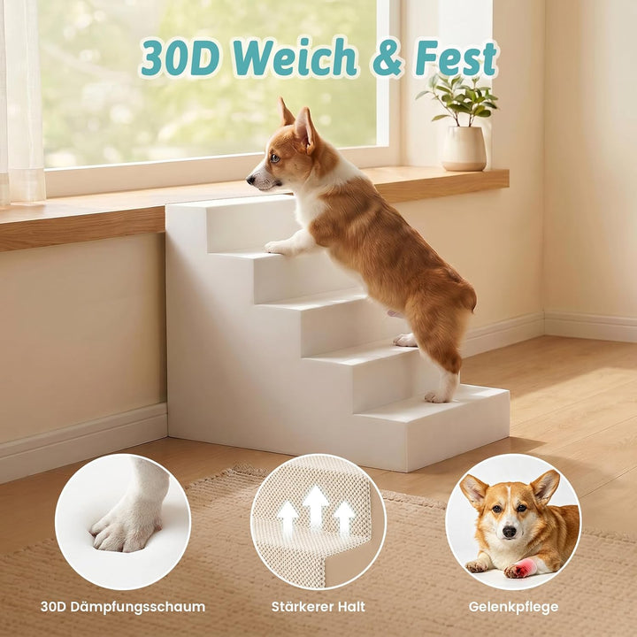 COZY KISS Hundetreppe für Kleine Hunde, 4 Stufen Haustiertreppe für Bett Couch Auto, 45cm Hoch Hochd