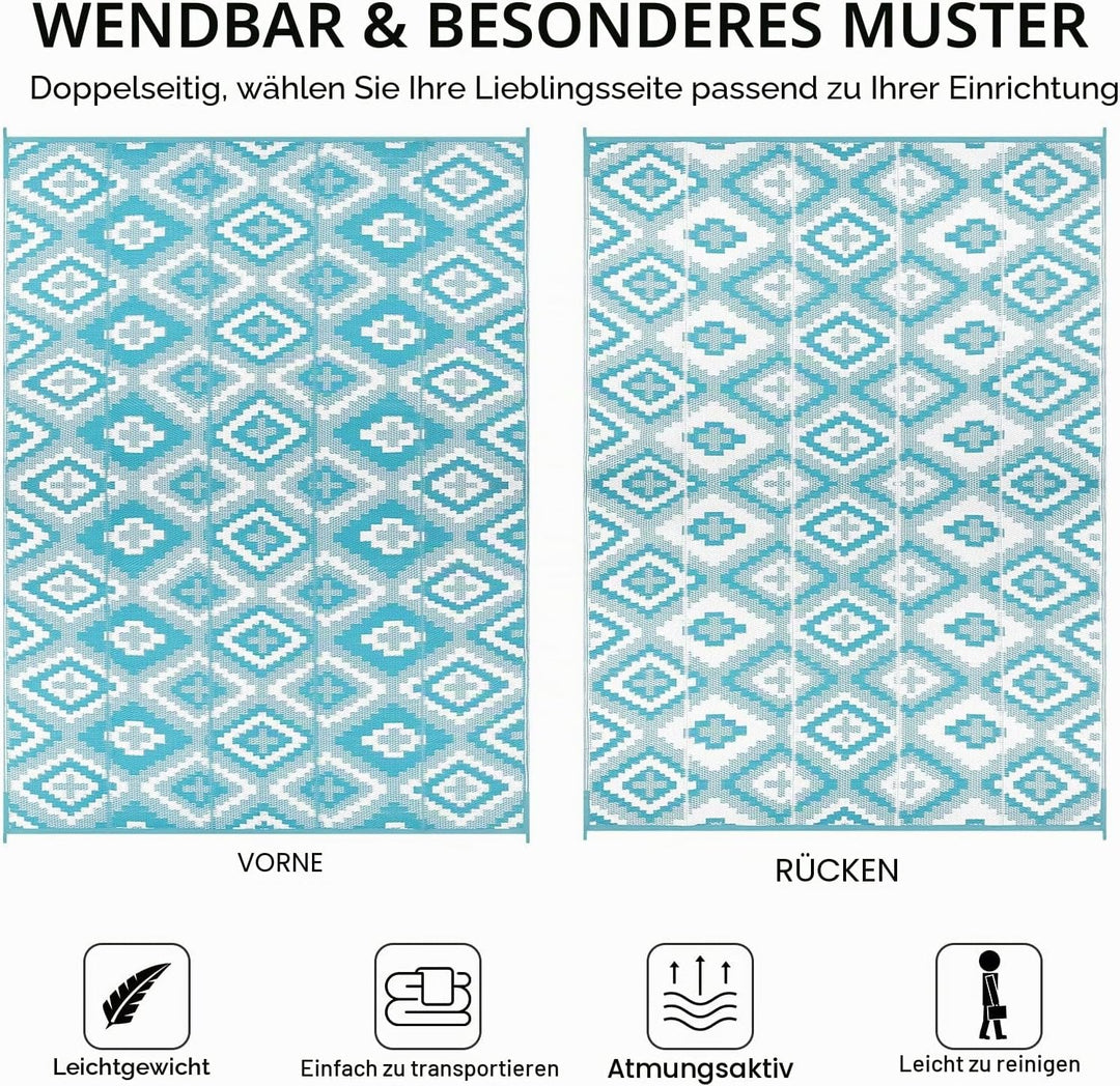 Enyhom Gross Aussenteppich 180 x 270 cm, Robuster Flachgewebe Kunststoff Picknickdecke, Wendbarer UV