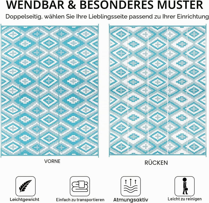 Enyhom Gross Aussenteppich 180 x 270 cm, Robuster Flachgewebe Kunststoff Picknickdecke, Wendbarer UV