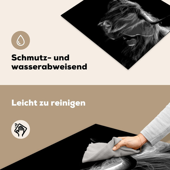 MuchoWow Herdabdeckplatte Ceranfeld Spritzschutz Küche Schottischer Highlander - Hörner - Schwarz -