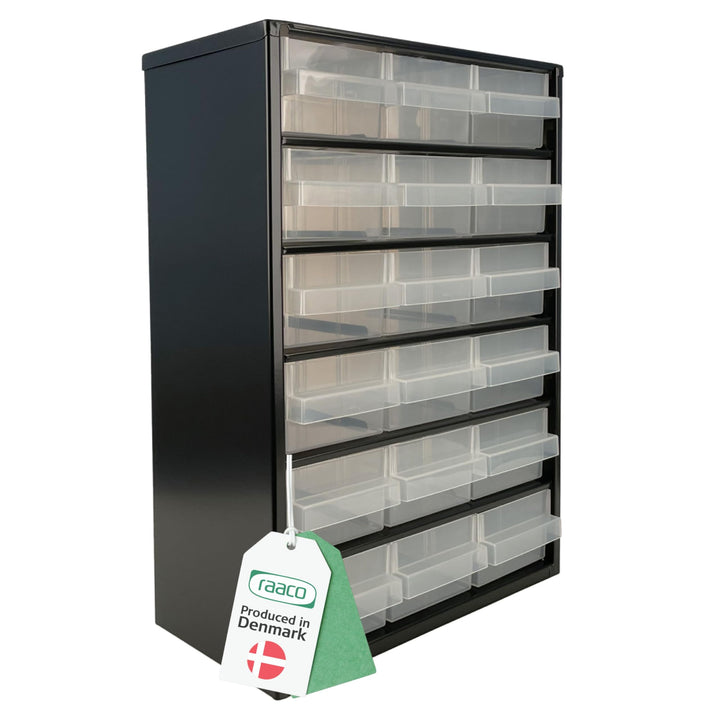 raaco Kleinteilemagazin C9-18, 20 kg Last, 15 x 30,6 x 42 cm, 18 Schubladen, beschichteter Stahl, ge